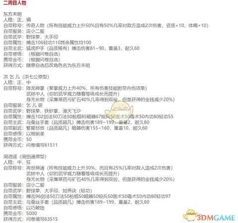 《河洛群侠传》二周目隐藏人物选择及初始属性一览