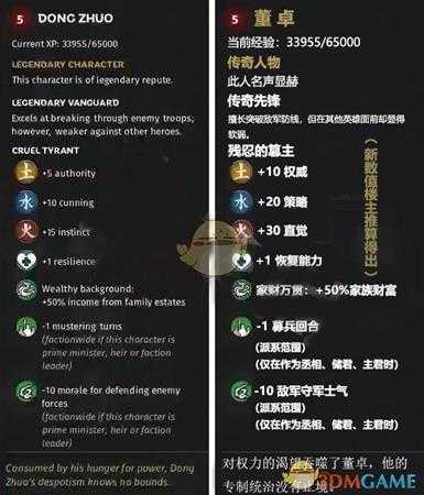 《全面战争:三国》火属性武将董卓先天属性一览