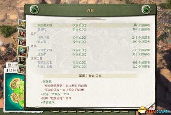 海岛大亨5宪法、建筑队各类型民众的影响