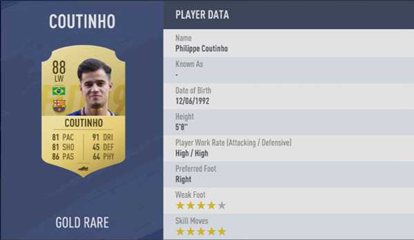 《FIFA 19》全5星花式球员汇总