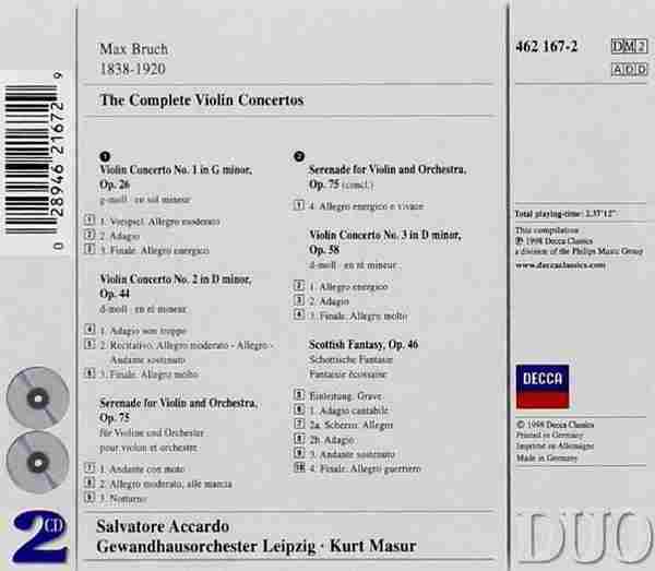 阿卡多《布鲁赫-小提琴协奏曲全集、苏格兰幻想曲》2CD1998[FLAC+CUE]