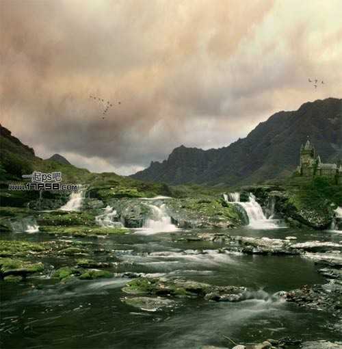 photoshop制作出瀑布城堡的合成教程(二)