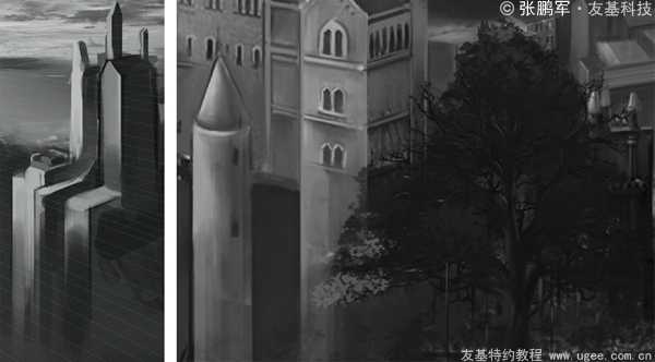 Photoshop CS5利用友基数位板数字绘画场景教程《月光城》(上)