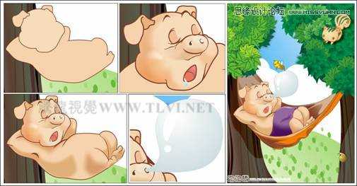 CorelDRAW绘制可爱的泡泡猪在睡觉的卡通插画
