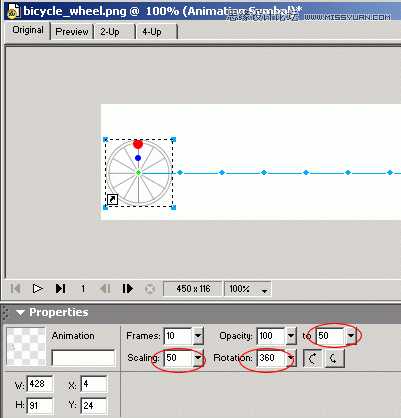 Fireworks动画教程：简单制作轮子滚动动画效果
