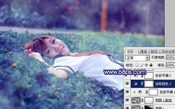 Photoshop打造梦幻甜美的青蓝色春季美女图片教程