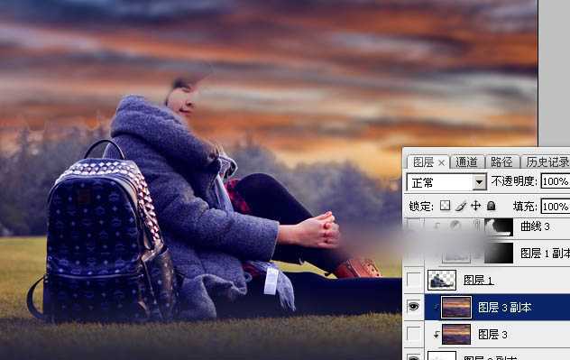 Photoshop为草坪上的人物加上大气的日出效果教程