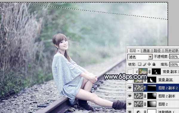 Photoshop为春季人物图片打造梦幻的淡调中性青绿色效果