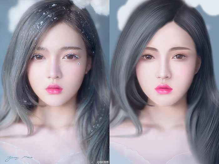 PS鼠绘教程:临摹漂亮长发女生头像照片