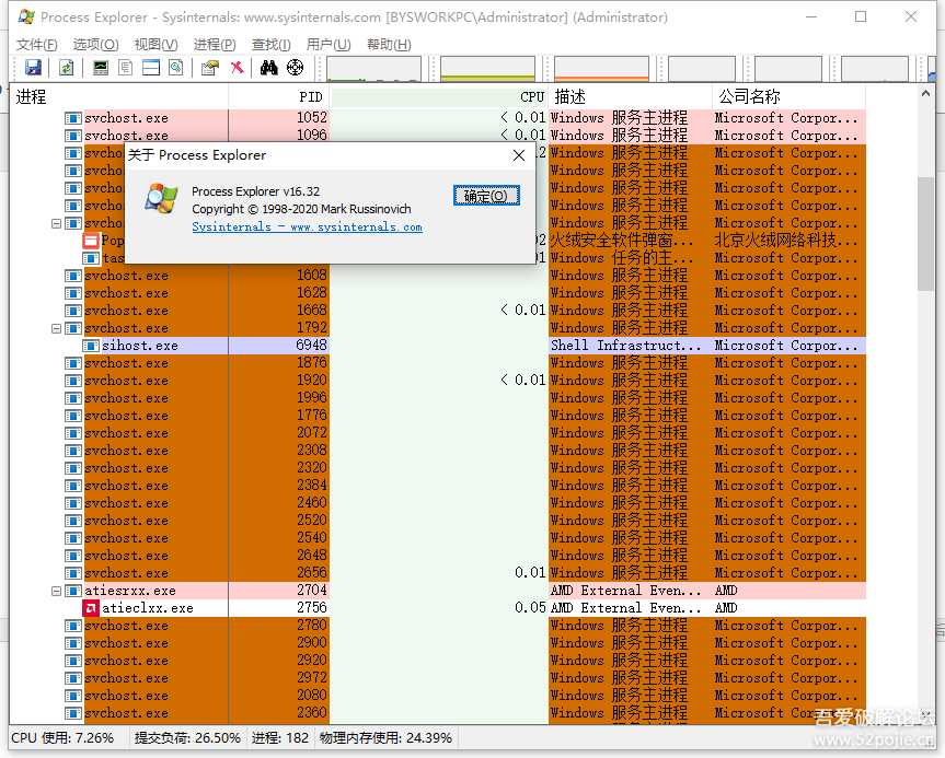 功能强大的进程管理 Procexp64 V16.32 汉化32/64自适应单文件版